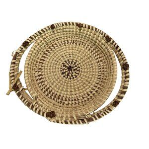 Handwoven Seagrass Basket Natural Brown Stripes Storage or Decoration 12 In FLAW